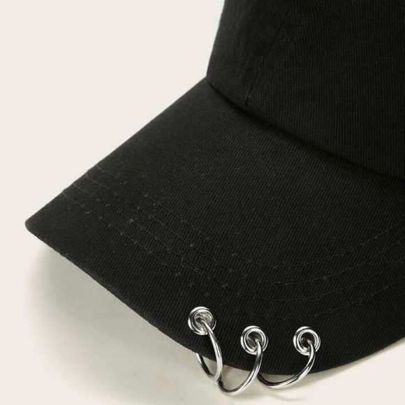 Black Baseball Cap with Rings - Picture 5 of 5
